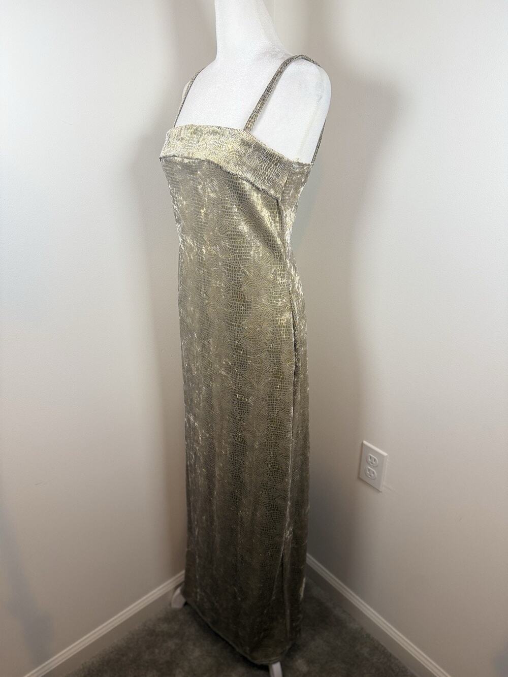 Vintage Jump Dress Y2K Juniors 13/14 Long Formal Evening Gown Snake Print Gold